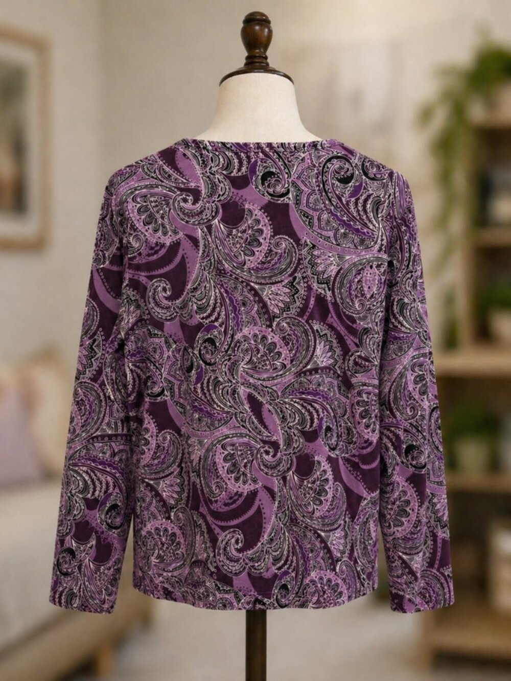Women’s Paisley Long Sleeve Top Pink Maroon Size L - Picture 2 of 5